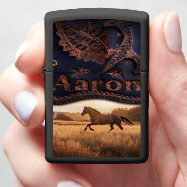 Aaron's Leather Horse Artwork Zippo Lighter (In Hand)