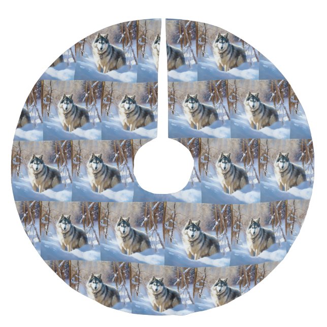 Aaskan Malamute Let It Snow Christmas Brushed Polyester Tree Skirt (Front)