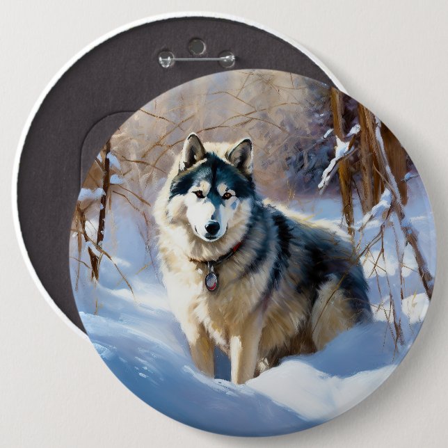 Aaskan Malamute Let It Snow Christmas Button (Front & Back)