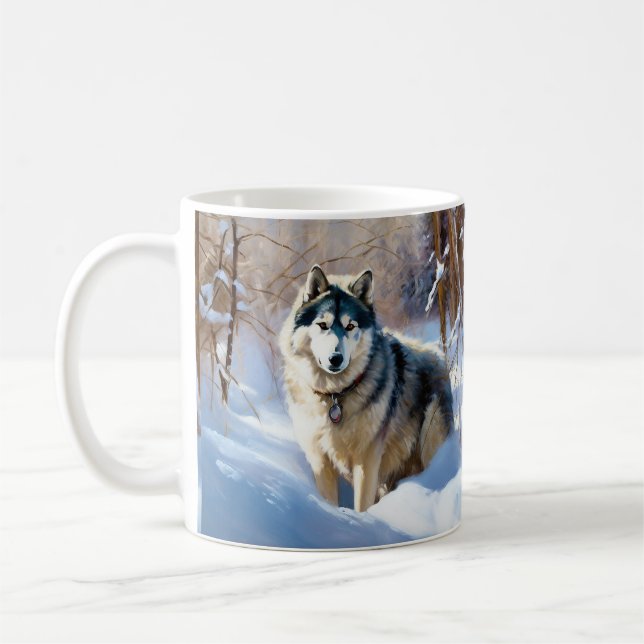 Aaskan Malamute Let It Snow Christmas Coffee Mug (Left)