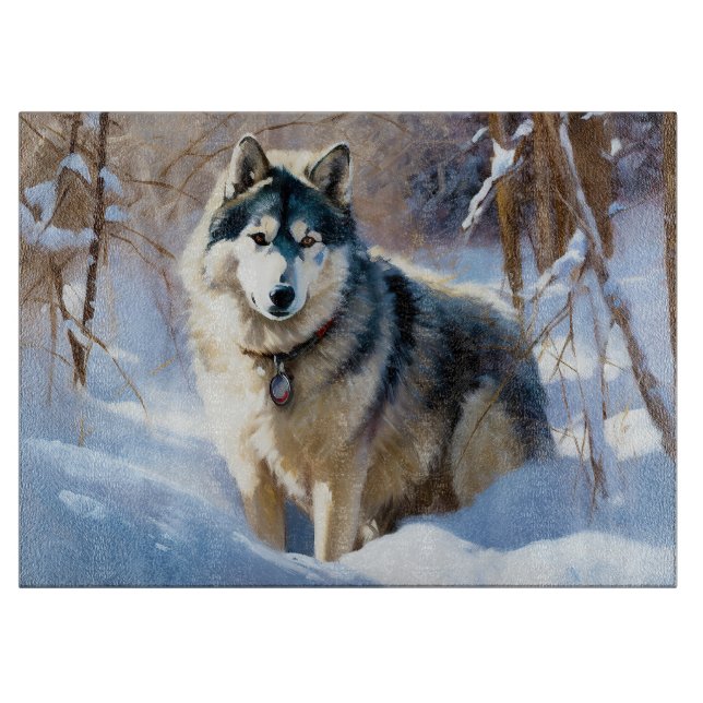 Aaskan Malamute Let It Snow Christmas Cutting Board (Front)