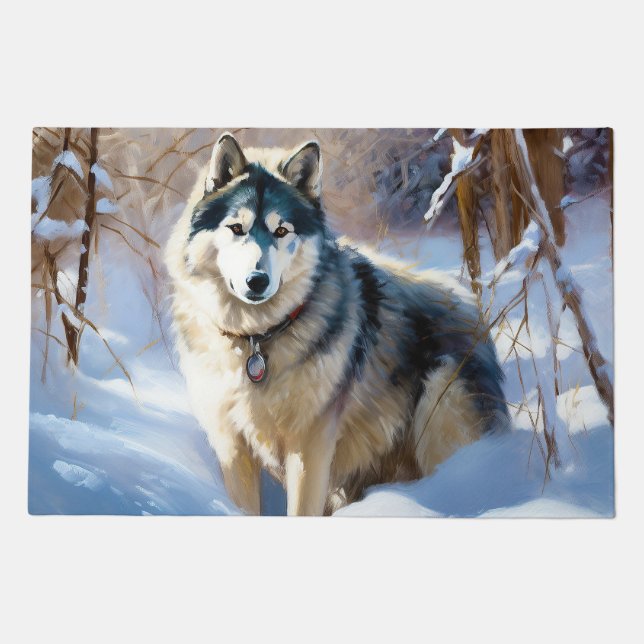 Aaskan Malamute Let It Snow Christmas Doormat (Front)