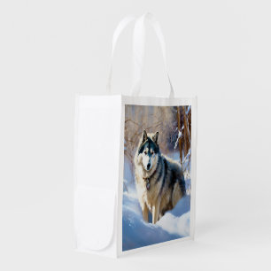 Aaskan Malamute Let It Snow Christmas Grocery Bag