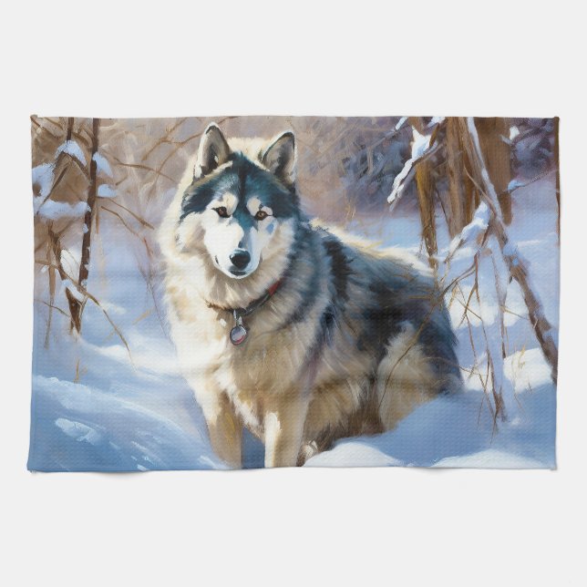 Aaskan Malamute Let It Snow Christmas Kitchen Towel (Horizontal)