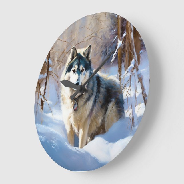 Aaskan Malamute Let It Snow Christmas Large Clock (Angle)