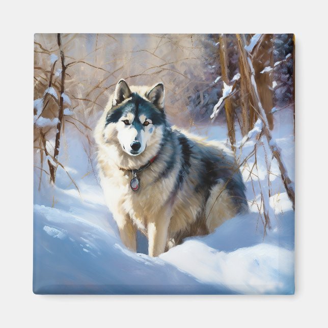 Aaskan Malamute Let It Snow Christmas Magnet (Front)