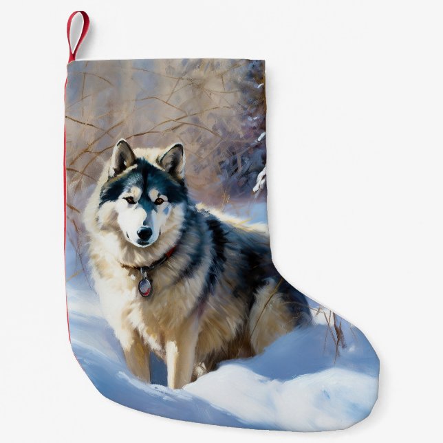 Aaskan Malamute Let It Snow Christmas Small Christmas Stocking (Front)