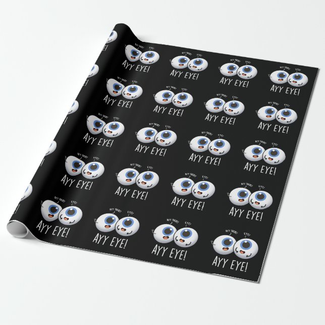 Aay Eye Funny AI Pun Dark BG Wrapping Paper (Unrolled)
