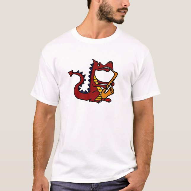 AB- Awesome Dragon Playing Saxophone T-Shirt (Front)