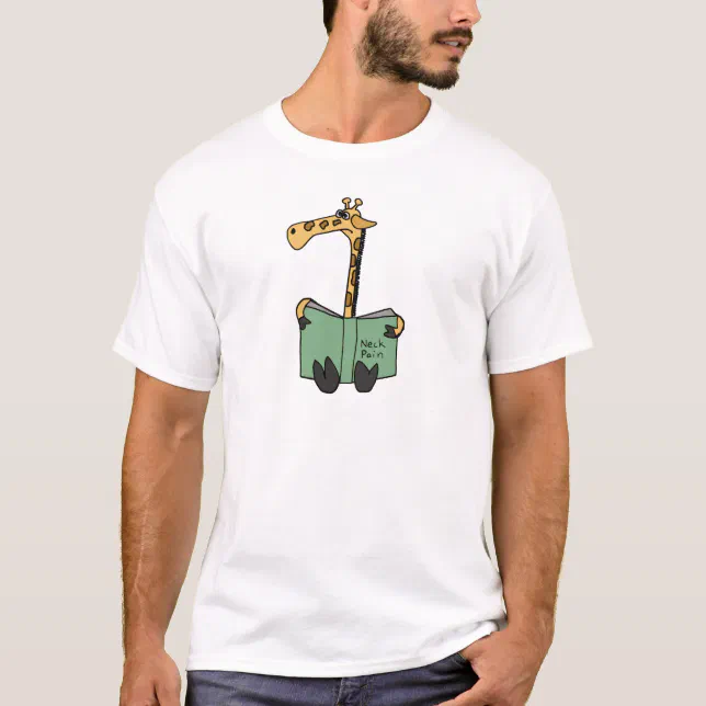 AB- Funny Giraffe Reading Neck Pain Book Cartoon T-Shirt (Front)