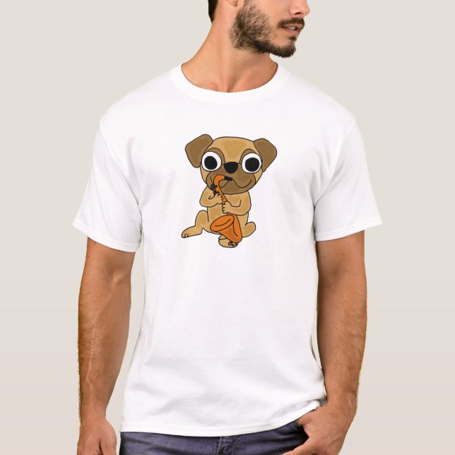 AB- Pug Playing Saxophone Cartoon T-Shirt (Front)