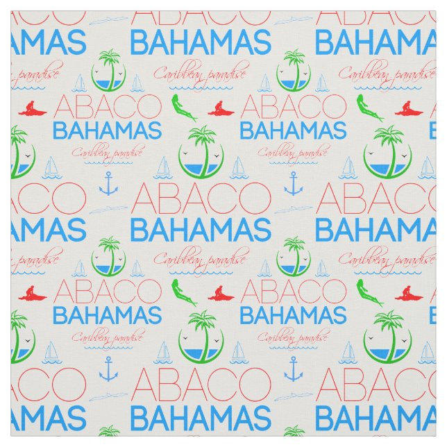 Abaco, Bahamas Colorful Text And Images Pattern  Fabric (Swatch)