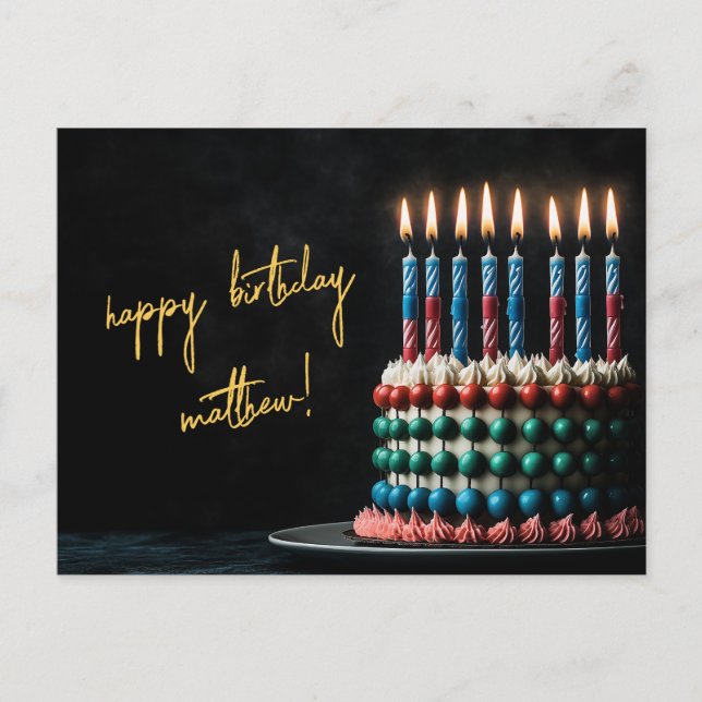 Abacus Birthday Cake with Candles Postcard (Front)