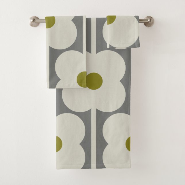 Abacus Flower and small stem pattern white & Grey Bath Towel Set (Insitu)