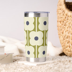 Abacus Flower Lined Eyelet Olive and Blue  Insulated Tumbler