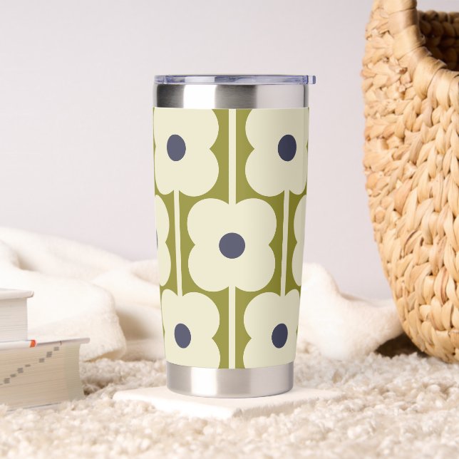 Abacus Flower Lined Eyelet Olive and Blue  Insulated Tumbler (Living Room)