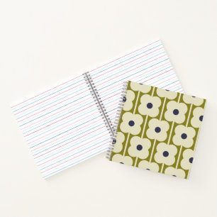 Abacus Flower Lined Eyelet Olive and Blue Notebook