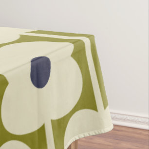 Abacus Flower Lined Eyelet Olive and Blue Tablecloth