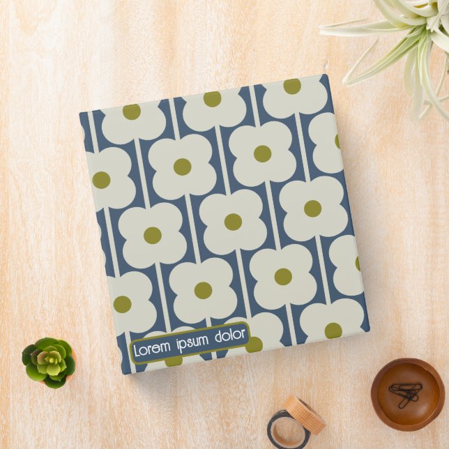 Abacus Flower Lined Eyelet White and Blue 3 Ring Binder (In Situ)