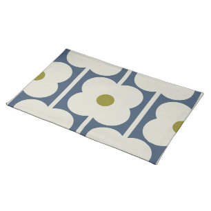 Abacus Flower Lined Eyelet White and Blue Cloth Placemat