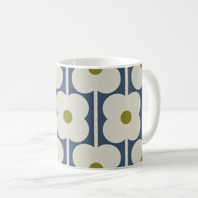 Abacus Flower Lined Eyelet White and Blue Coffee Mug (Front Right)