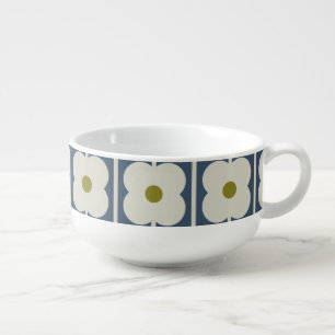 Abacus Flower Lined Eyelet White and Blue Soup Mug