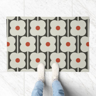 Abacus Flower Tomato Red Grid Pattern Doormat