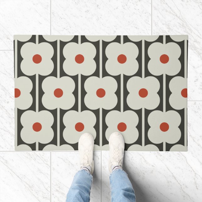 Abacus Flower Tomato Red Grid Pattern Doormat (Indoor)
