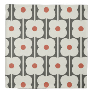 Abacus Flower Tomato Red Grid Pattern Duvet Cover