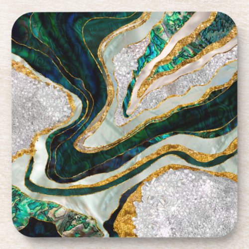 Abalone and Crystals geode digital art Beverage Coaster