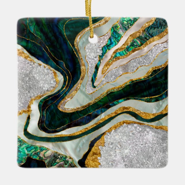Abalone and Crystals geode digital art Ceramic Ornament (Front)