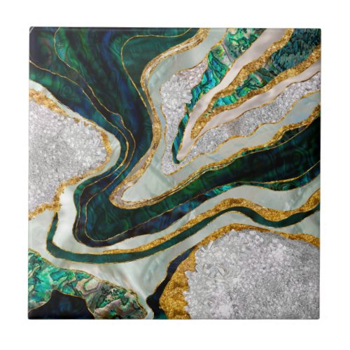 Abalone and Crystals geode digital art Ceramic Tile