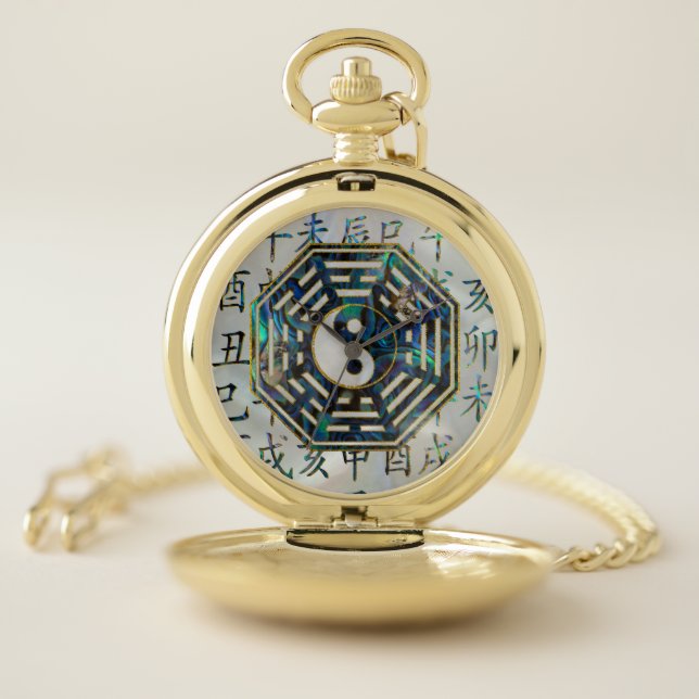 Abalone and Gold Bagua  feng shui hieroglyphs Pocket Watch (Inside)