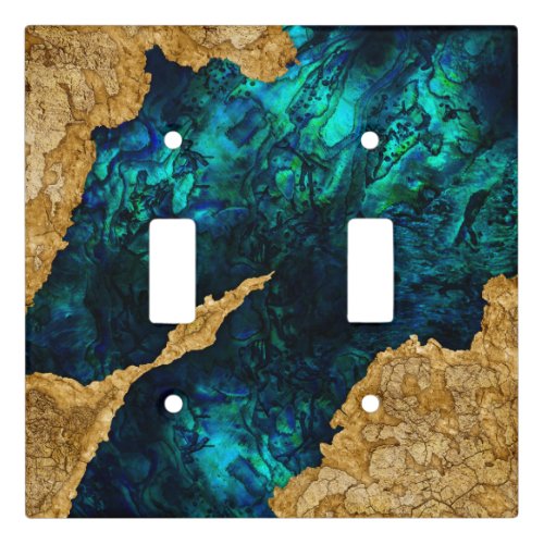 Abalone Blue and Gold Cement Mixed media abstract Light Switch Cover