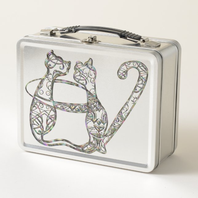 Abalone Cat Monogram Lettering Metal Lunch Box (Front)