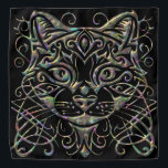 Abalone Dimensional Cat on Black Bandana<br><div class="desc">The story starts with a cat that liked to sit on my head when I was out picking beans. Her name was Holly, the great huntress. Another cat that liked to sit on my head was Taffy. As usual, I wanted another cat on my head, so I made this bandana....</div>