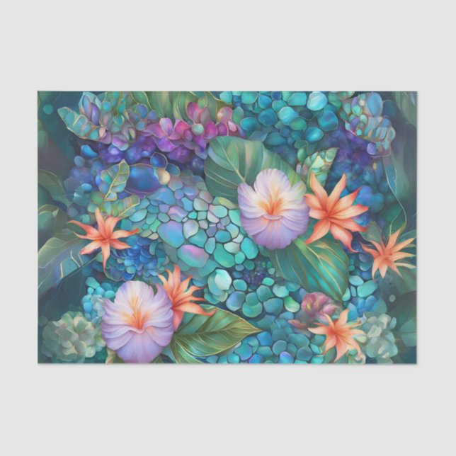 Abalone Flower Garden Decoupage Tissue Paper (Front)