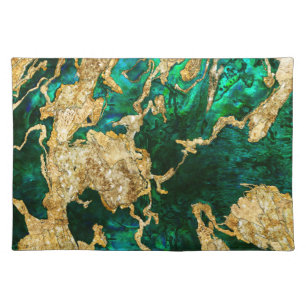 Abalone Green and Gold Cement Mixed media abstract Cloth Placemat