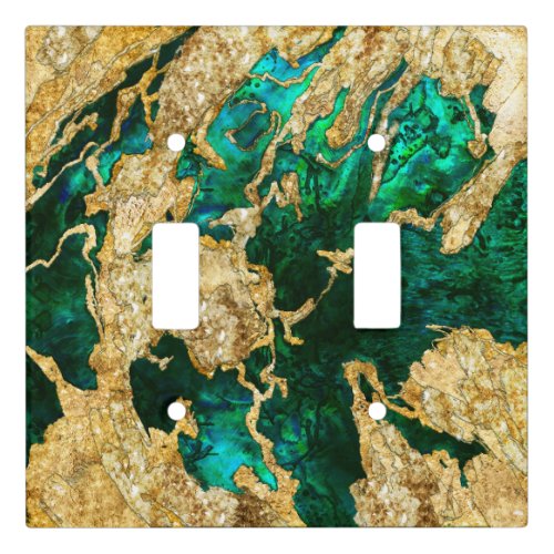 Abalone Green and Gold Cement Mixed media abstract Light Switch Cover