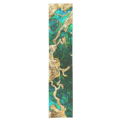 Abalone Green and Gold Cement Mixed media abstract Short Table Runner