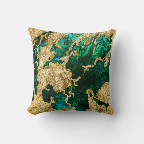 Abalone Green and Gold Cement Mixed media abstract Throw Pillow