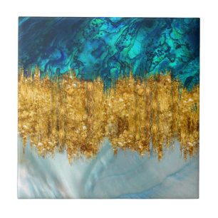 Abalone, Pearl and gold texture mixed media abstra Ceramic Tile