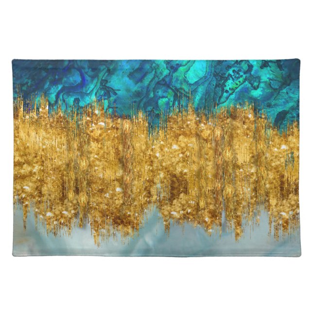 Abalone, Pearl and gold texture mixed media abstra Cloth Placemat (Front)