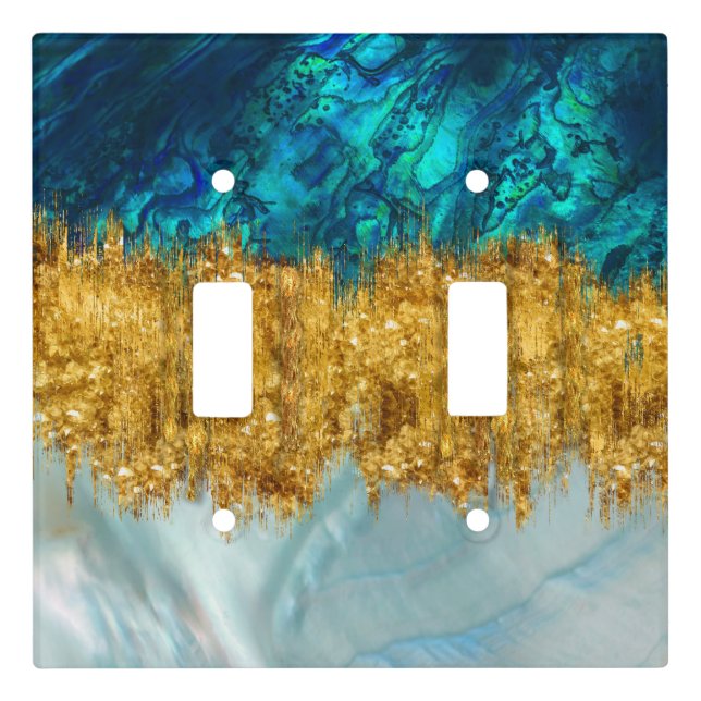 Abalone, Pearl and gold texture mixed media abstra Light Switch Cover (Front)
