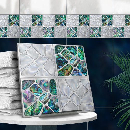 Abalone Shell and Pearl _ Cells Collage N8 Ceramic Tile
