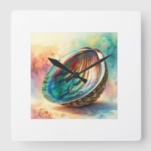 Abalone Shell AREF1310 _ Watercolor Square Wall Clock