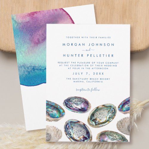 Abalone Shell Colorful Watercolor Beach Wedding Invitation