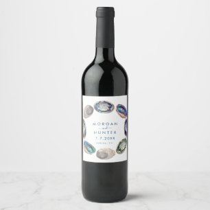 Abalone Shell Colorful Watercolor Beach Wedding Wine Label