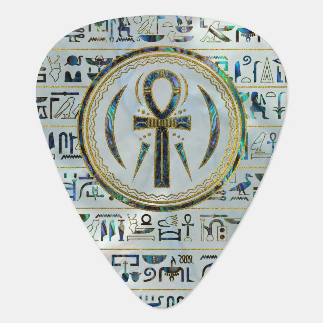 Abalone Shell Egyptian Ankh Cross symbol Guitar Pick (Front)