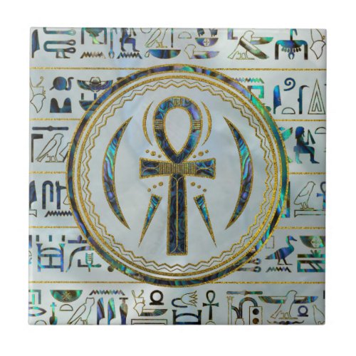 Abalone Shell Egyptian Ankh Cross symbol Tile